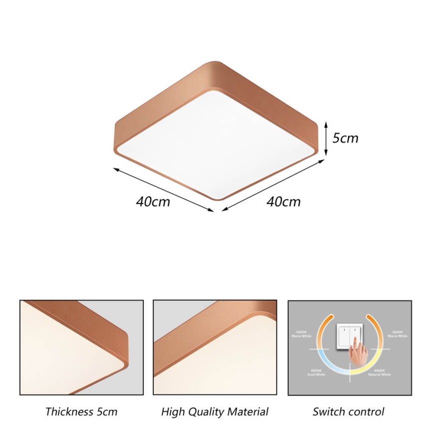 Brilagi - LED stropné svietidlo POOL LED/36W/230V 3000/4000/6000K 40x40 cm bronzové