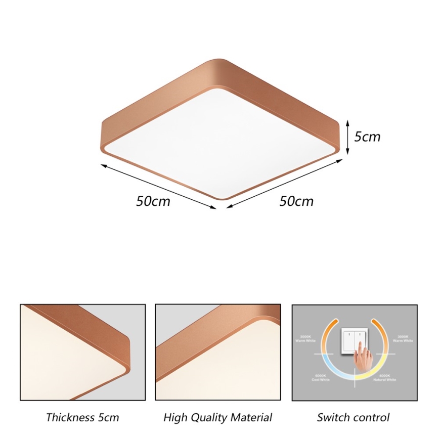 Brilagi - LED stropné svietidlo POOL LED/48W/230V 3000/4000/6000K 50x50 cm bronzové