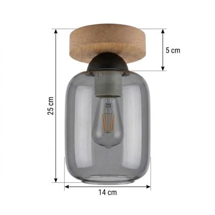 BRILAGI - LED Stropné svietidlo RETRO GLASS 1xE27/60W/230V pr. 14 cm dub/dymová šedá