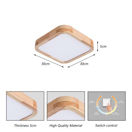 Brilagi - LED stropné svietidlo WOODLINE SQUARE LED/32W/230V 3000/4000/6000K dub 30x30 cm