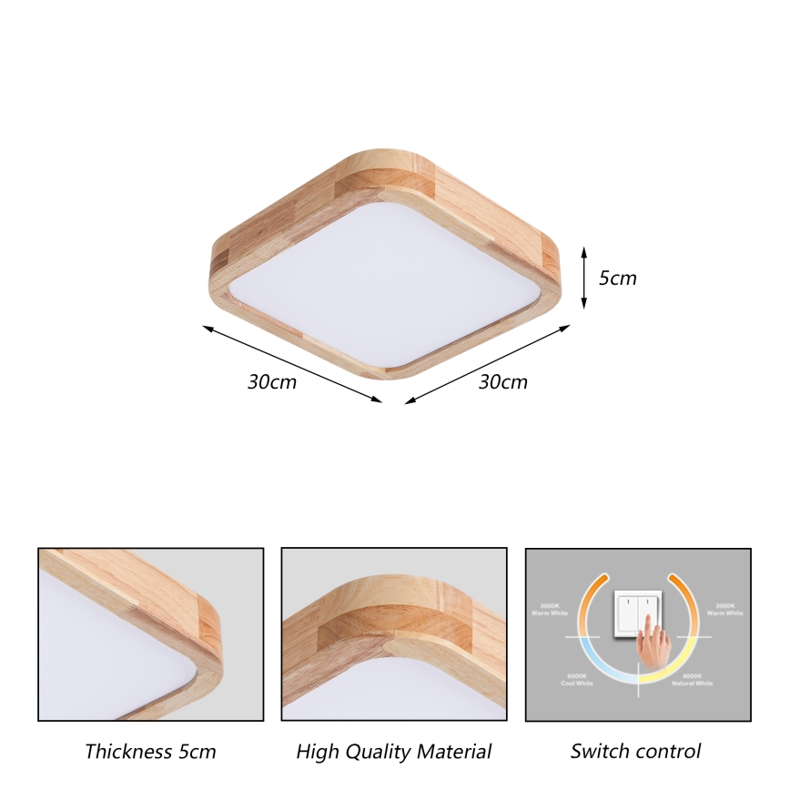 Brilagi - LED stropné svietidlo WOODLINE SQUARE LED/32W/230V 3000/4000/6000K dub 30x30 cm