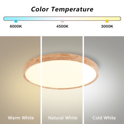 Brilagi - Drevené LED stropné svietidlo WOODROUND, 30 W, 230 V, 3000/4000/6000 K, Ø 40 cm, CRI 90