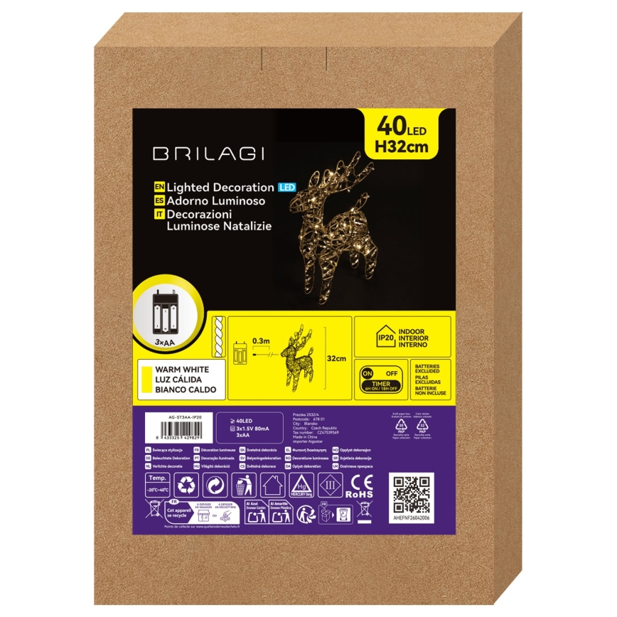 BRILAGI - LED Vianočná dekorácia LED/3xAA 32 cm sob teplá biela/zlatá