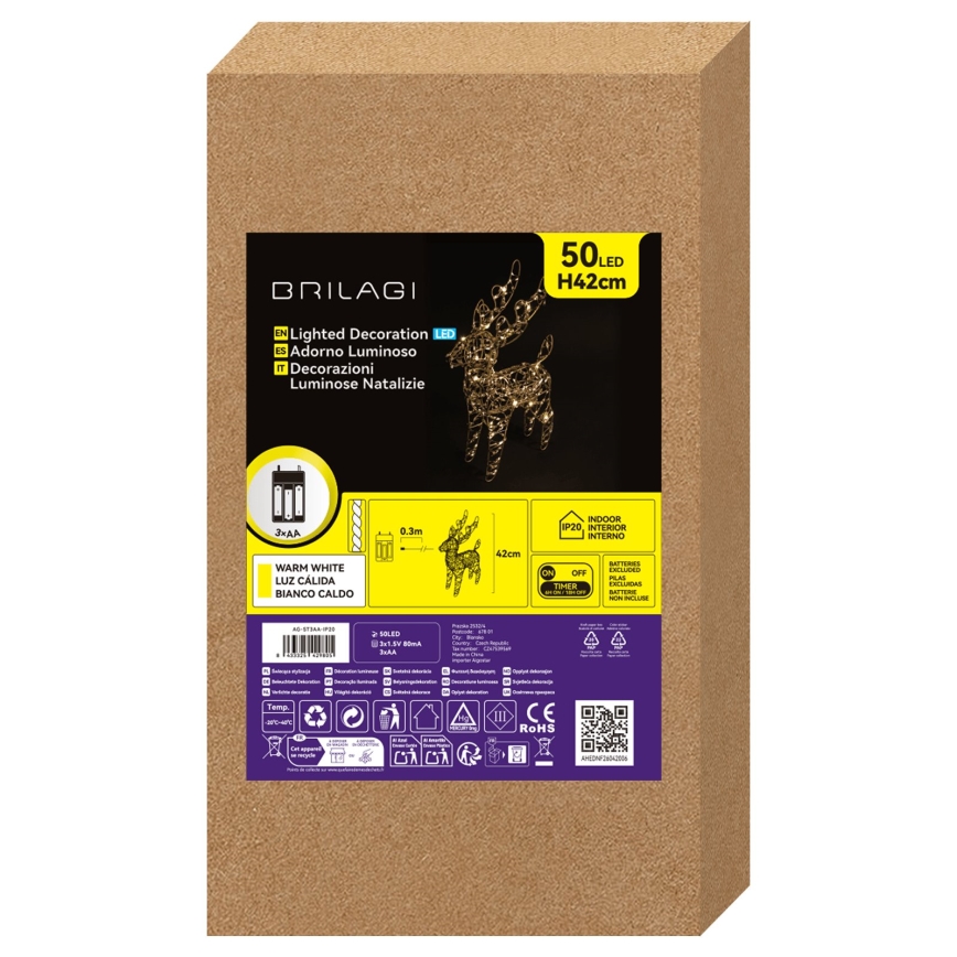 BRILAGI - LED vianočná dekorácia LED/3xAA 42 cm sob teplá biela/zlatá