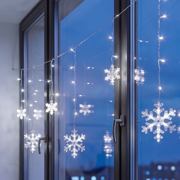 BRILAGI - LED Vianočný záves 77xLED/3xAA/USB 3,8m vločky studená biela