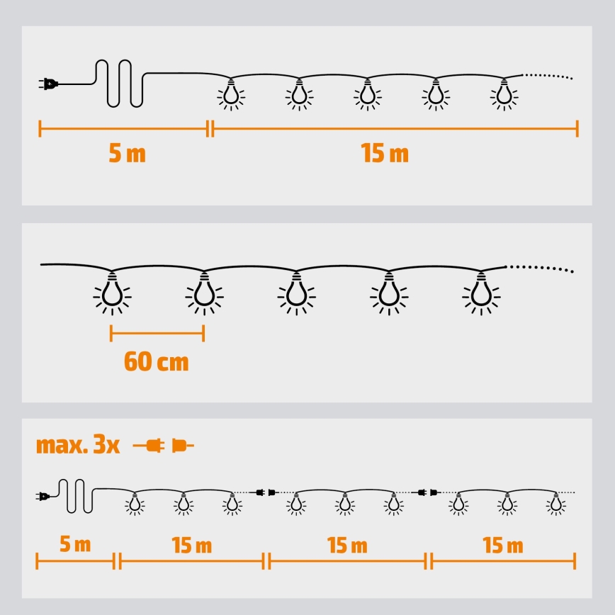 Brilagi - LED vonkajšia dekoračná reťaz GIRLANDA 25xE12/0,8W/230V 20m IP44 studená biela