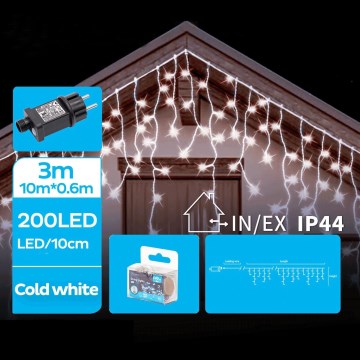 Brilagi - LED vonkajší vianočný reťaz 200xLED/8 funkcií 13x0,6m IP44 studená biela