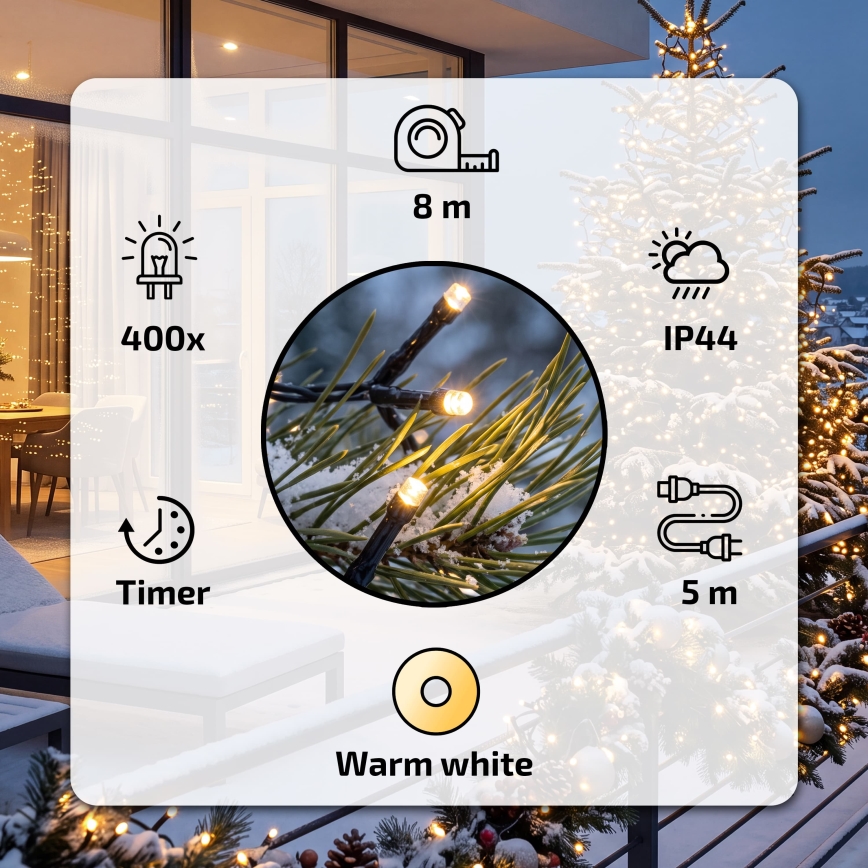 BRILAGI - LED Vonkajší vianočný reťaz 400xLED 13m IP44 teplá biela