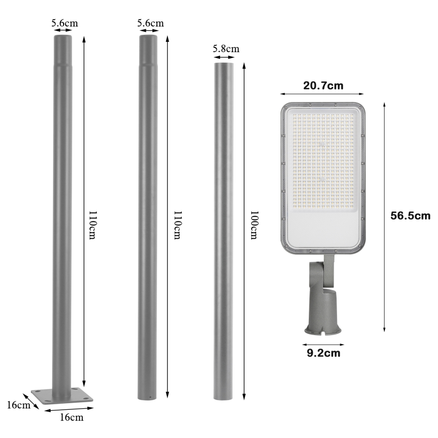 Brilagi - LED vonkajšia uličná lampa so stĺpom 3 m a kĺbom URBANLIGHT LED/200W/230V sivá IP65