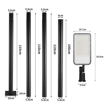 Brilagi - LED vonkajšia pouličná lampa so stĺpom a kĺbom 4 m URBANLIGHT LED/200W/230V čierna IP65