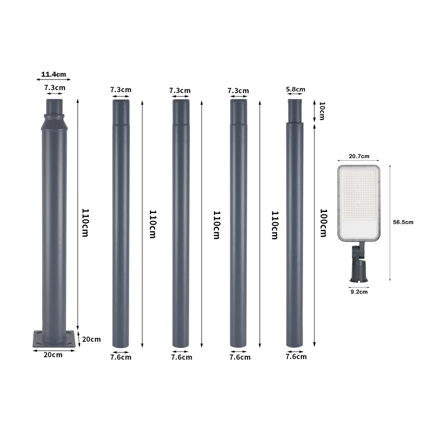 Brilagi - LED vonkajšie pouličné svietidlo so stĺpom a kĺbom 5 m URBANLIGHT LED/200W/230V antracit IP65