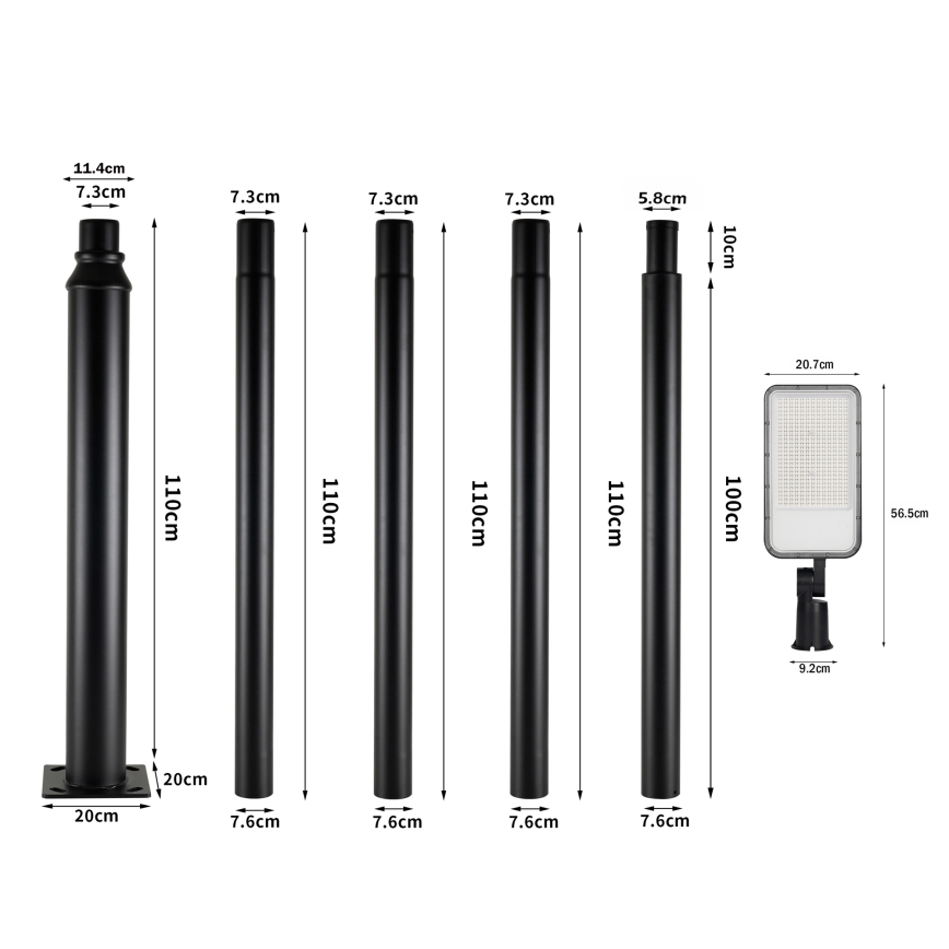 Brilagi - LED vonkajšia pouličná lampa so stĺpom a kĺbom 5 m URBANLIGHT LED/200W/230V čierna IP65