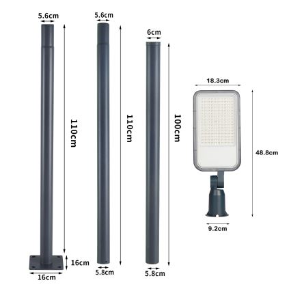 Brilagi - LED vonkajšia pouličná lampa s 3 m stĺpom a kĺbom URBANLIGHT LED/100W/230V antracit IP65