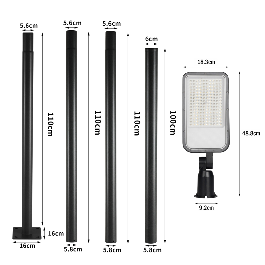 Brilagi - LED vonkajšie pouličné svietidlo so stĺpom a kĺbom 4 m URBANLIGHT LED/100W/230V čierne IP65