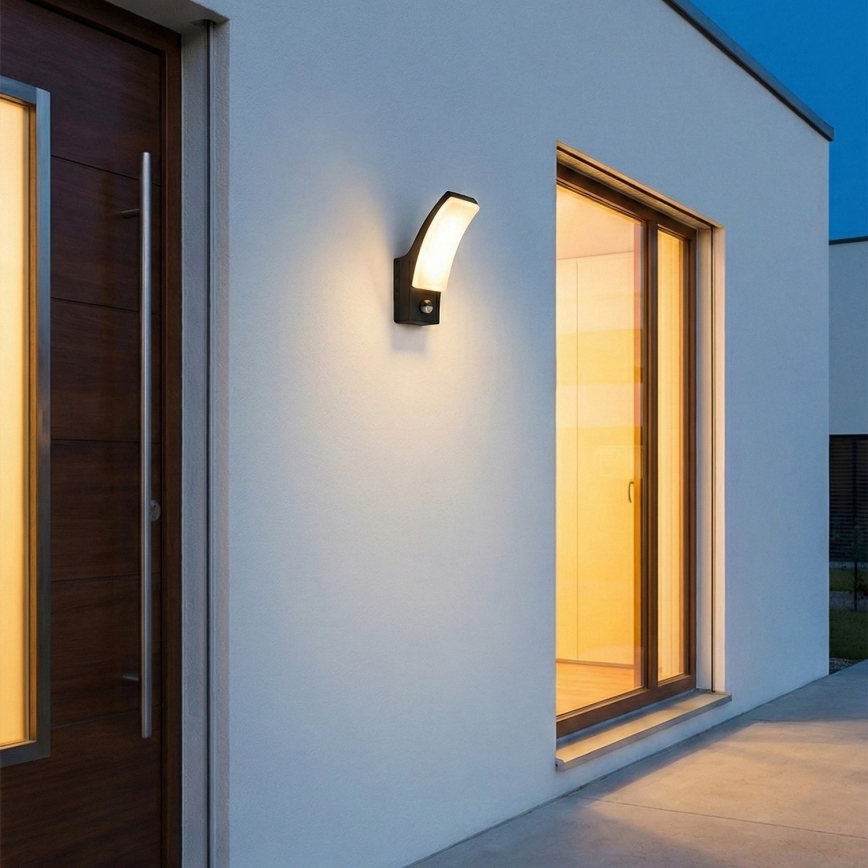 BRILAGI - LED Vonkajšie nástenné svietidlo so senzorom pohybu a súmraku ARCELO LED/12W/230V IP65 čierna