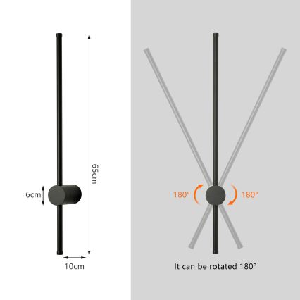 Brilagi - Vonkajšie LED nástenné svietidlo AURA LED/12W/230V 3000K IP54 65 cm čierna CRI 90