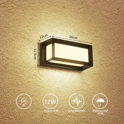 Brilagi - LED vonkajšie nástenné svietidlo PARKER LED/12W/230V čierne IP44