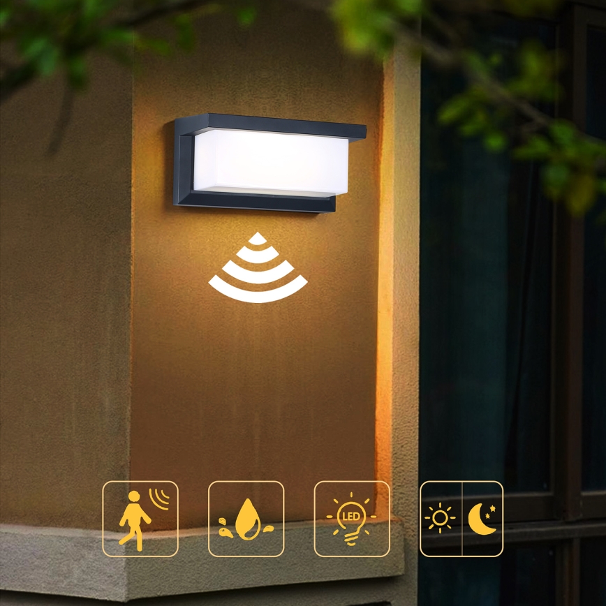 Brilagi - LED Vonkajšie nástenné svietidlo so senzorom BRICKY LED/12W/230V antracit IP54