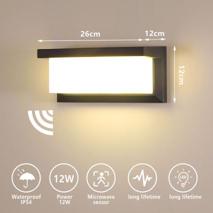 Brilagi - LED Vonkajšie nástenné svietidlo so senzorom BRICKY LED/12W/230V antracit IP54