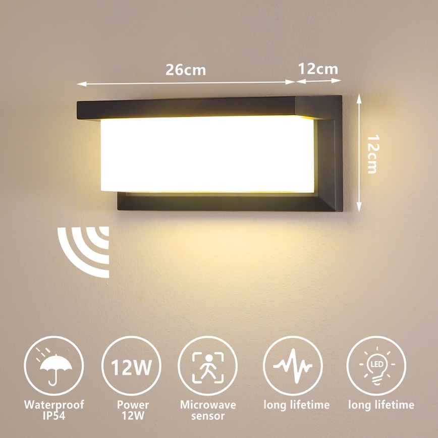 Brilagi - LED Vonkajšie nástenné svietidlo so senzorom BRICKY LED/12W/230V antracit IP54