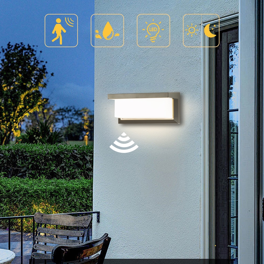 Brilagi - LED Vonkajšie nástenné svietidlo so senzorom BRICKY LED/12W/230V šedá IP54