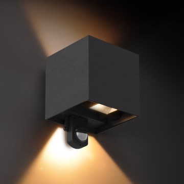 Brilagi - LED vonkajšie nástenné svietidlo so senzorom CUBE LED/6W/230V čierne IP65