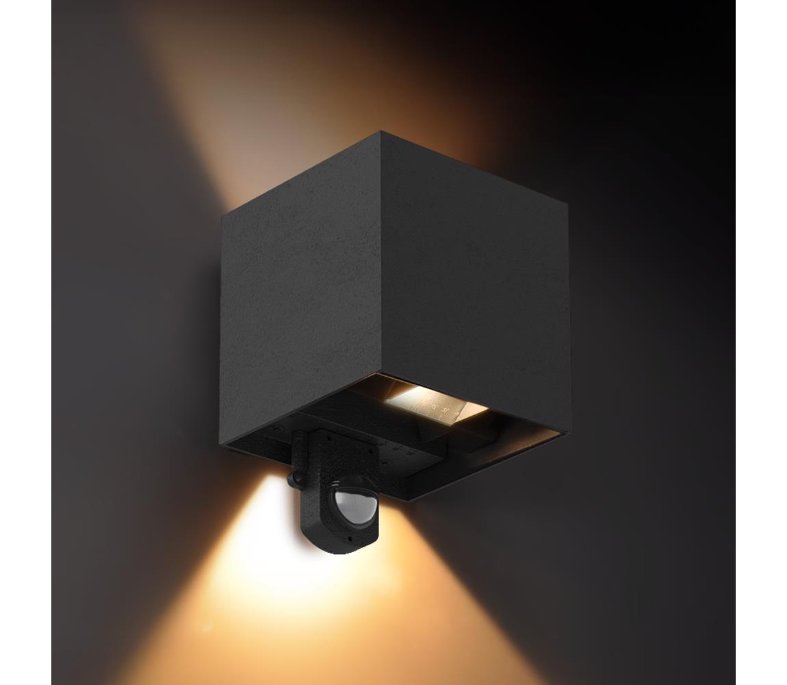 Brilagi - LED vonkajšie nástenné svietidlo so senzorom CUBE LED/6W/230V čierne IP65 WO-HR60432S-LED-OEM