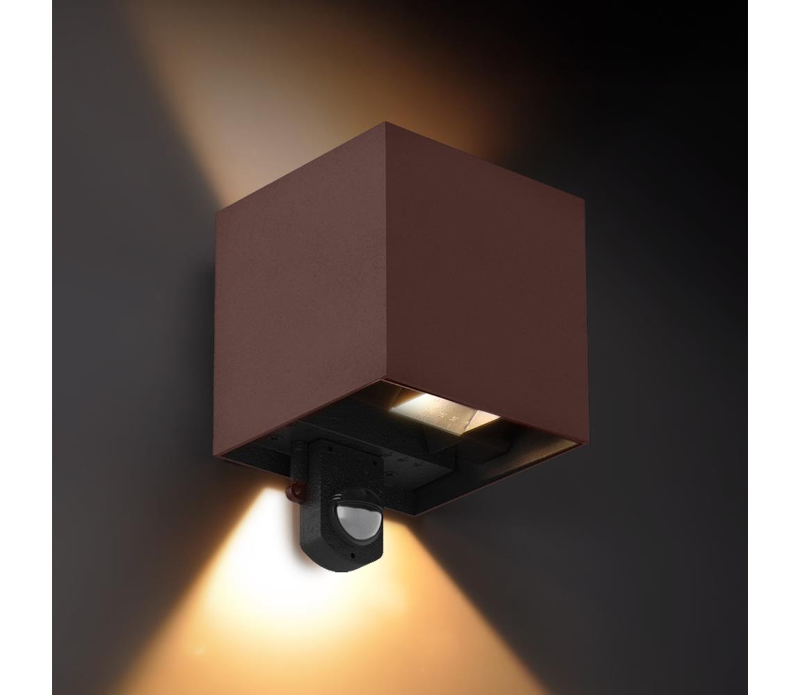 Brilagi - LED vonkajšie nástenné svietidlo so senzorom CUBE LED/6W/230V hnedé IP65 WO-HR60432S-LED-OEM-RUST