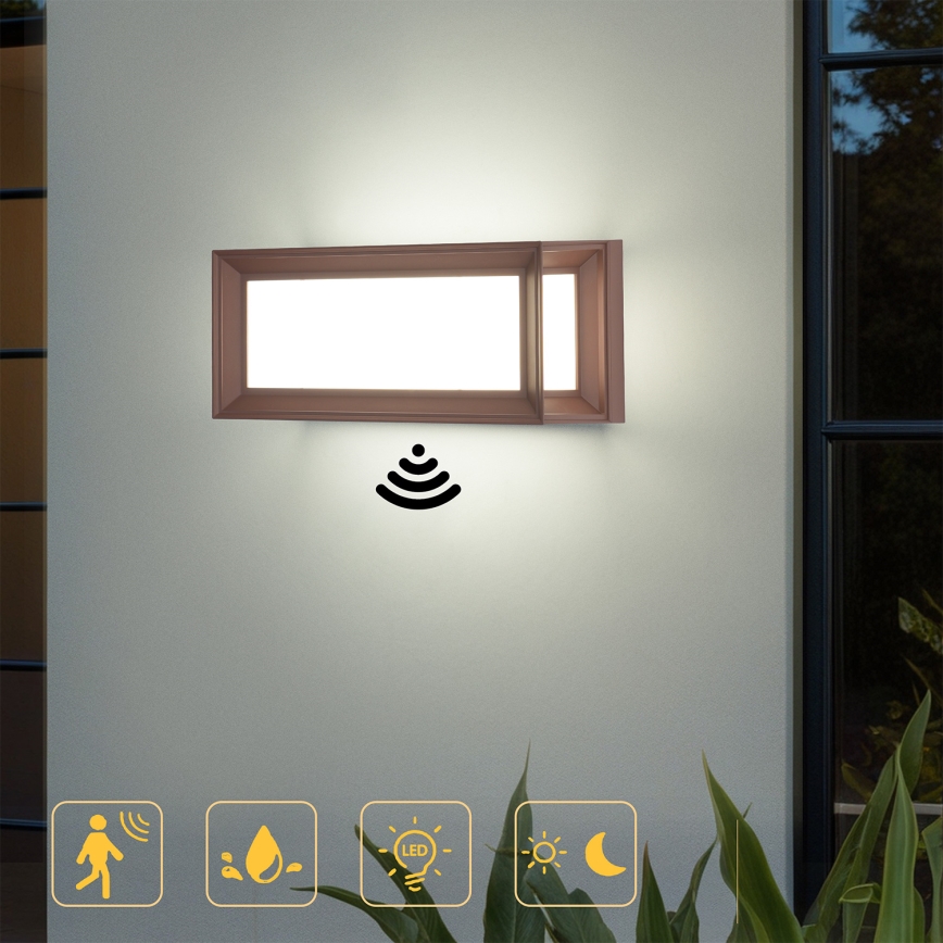 Brilagi - LED Vonkajšie nástenné svietidlo so senzorom PARKER LED/12W/230V hnedé IP44