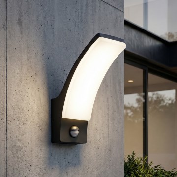 BRILAGI - LED Vonkajšie nástenné svietidlo so senzorom pohybu a súmraku ARCELO LED/12W/230V IP65 čierna
