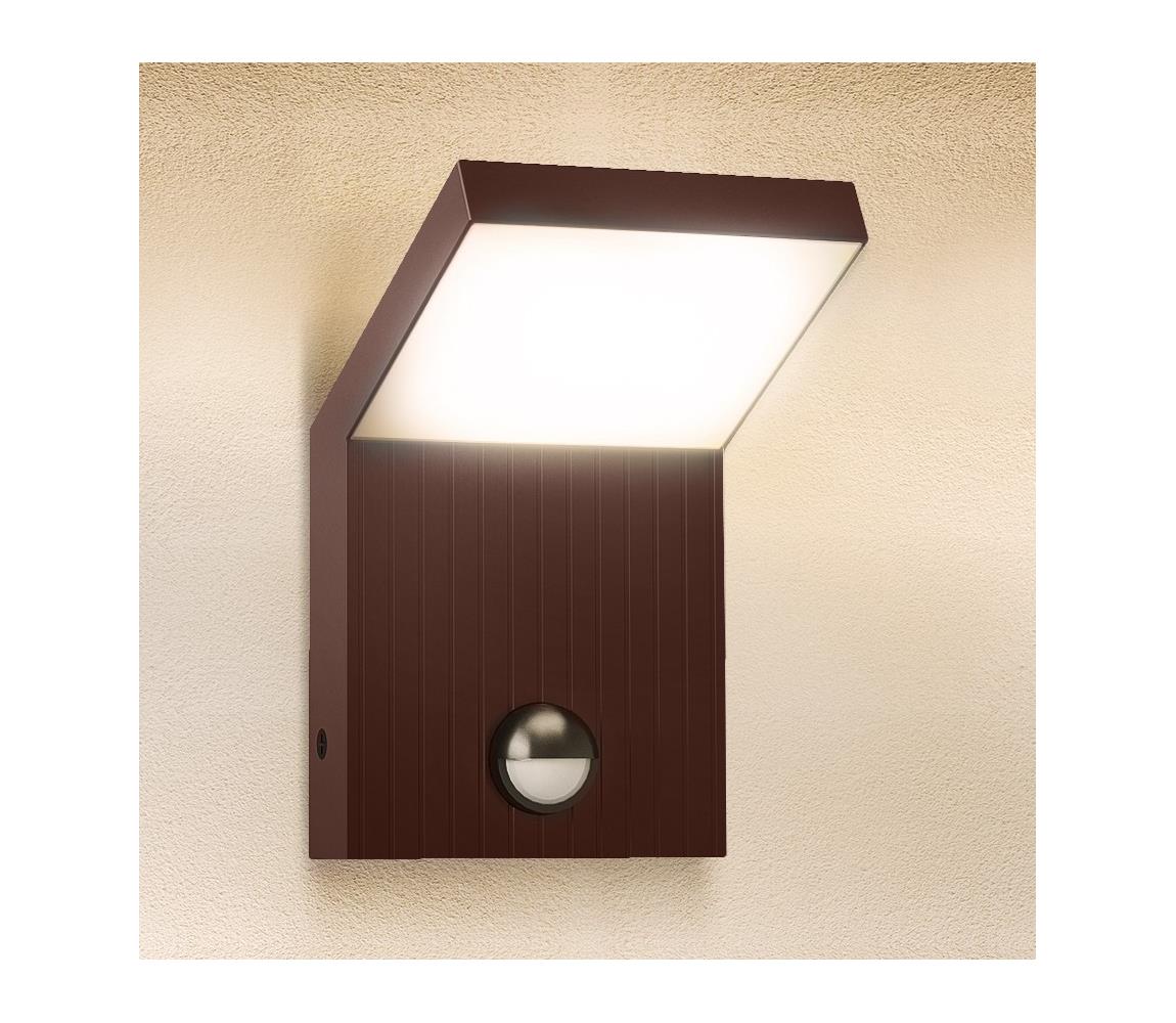 Brilagi - LED vonkajšie nástenné svietidlo so senzorom RIANO LED/8W/230V hnedé IP65 WO-HR60143-OEM-RUST