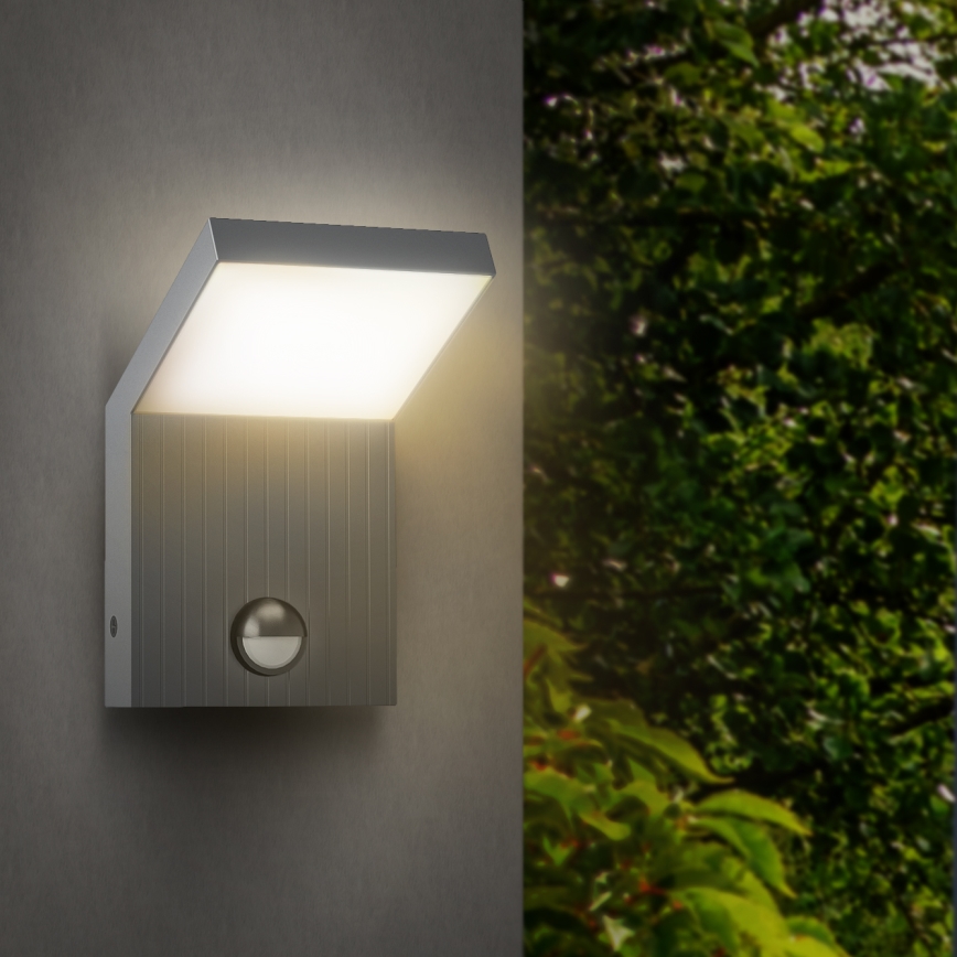 Brilagi - LED vonkajšie nástenné svietidlo so senzorom RIANO LED/8W/230V strieborné IP65