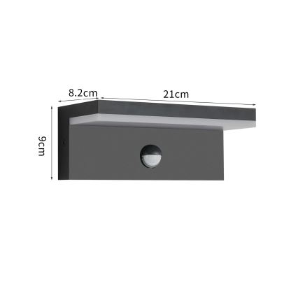 Brilagi - LED vonkajšie nástenné svietidlo so senzorom TESSI LED/10W/230V čierne IP54