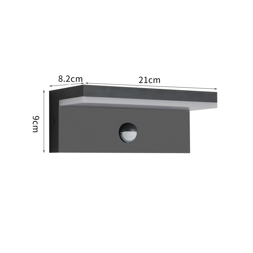 Brilagi - LED vonkajšie nástenné svietidlo so senzorom TESSI LED/10W/230V čierne IP54