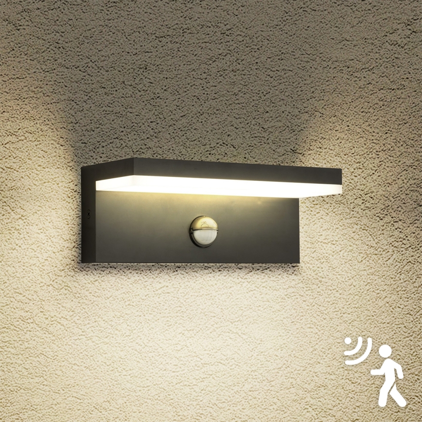 Brilagi - LED vonkajšie nástenné svietidlo so senzorom TESSI LED/10W/230V čierne IP54