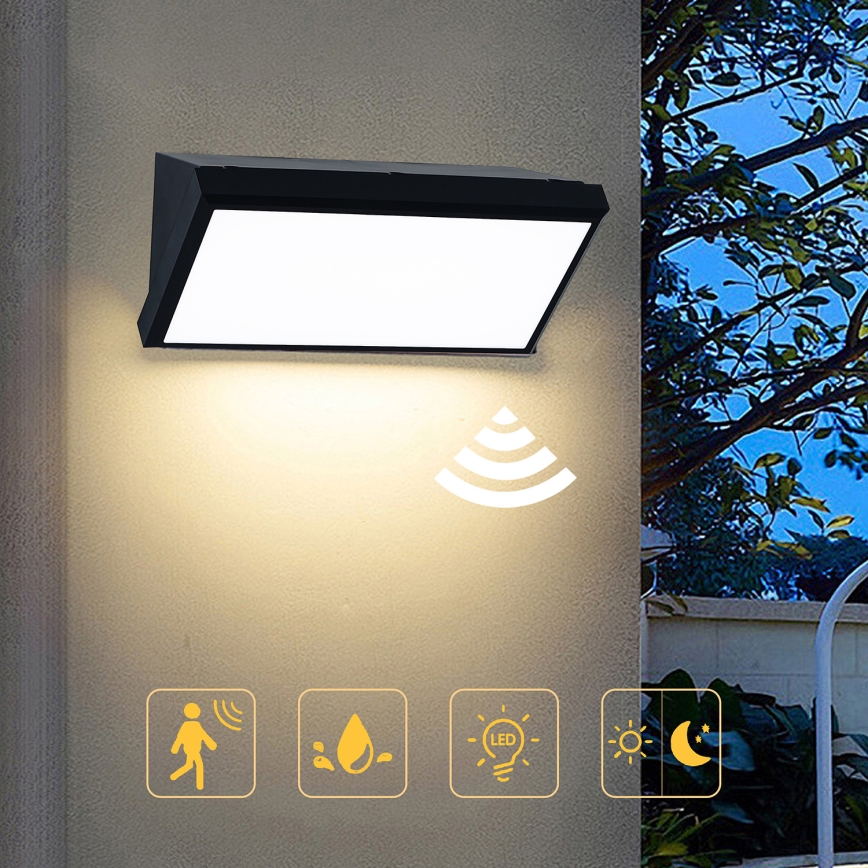 Brilagi - Vonkajšie nástenné LED svietidlo so senzorom TRIANGLE LED/20W/230V, čierne, IP65