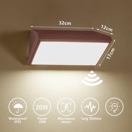 Brilagi - LED vonkajšie nástenné svietidlo so senzorom TRIANGLE LED/20W/230V hnedé IP65