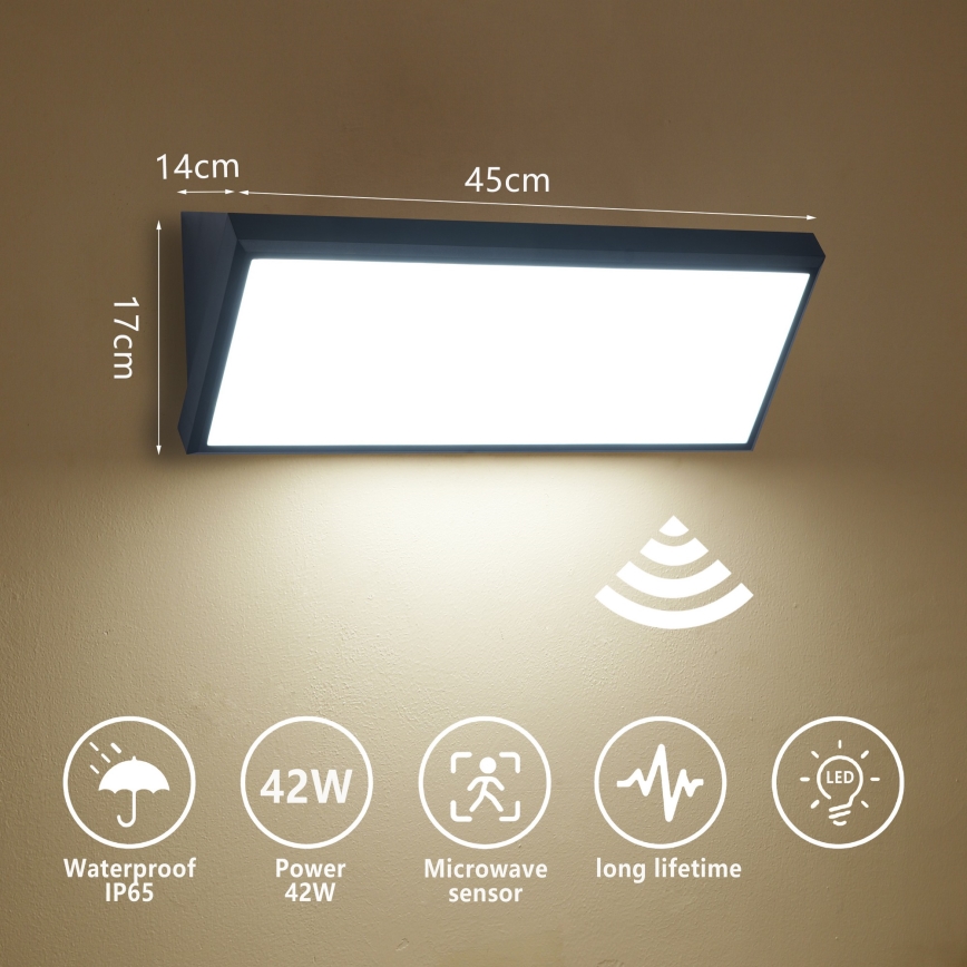 Brilagi - LED vonkajšie nástenné svietidlo s pohybovým snímačom TRIANGLE LED/42W/230V 45 cm čierne IP65