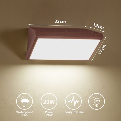 Brilagi - LED vonkajšie nástenné svietidlo TRIANGLE LED/20W/230V 3000/4000/6500K hnedá IP65