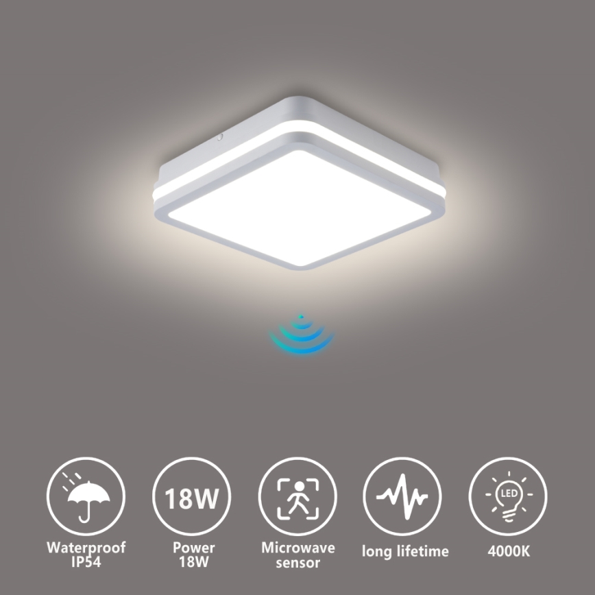 Brilagi - LED Vonkajšie svietidlo so senzorom BENE LED/18W/230V 22x22 cm biela IP54