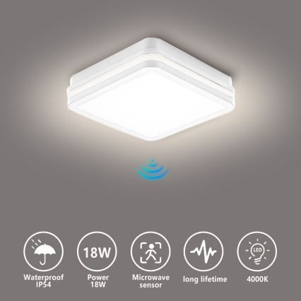 Brilagi - LED vonkajšie svietidlo so senzorom BENE LED/18W/230V 22x22 cm biele IP54