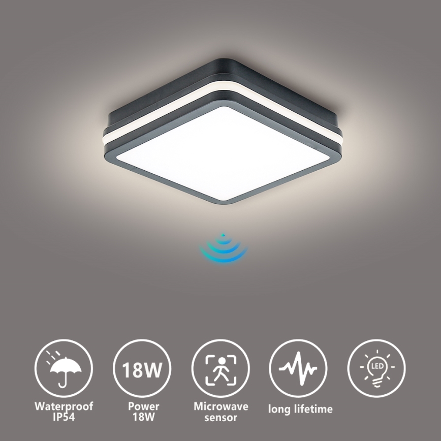 Brilagi - LED Vonkajšie svietidlo so senzorom BENE LED/18W/230V 22x22 cm antracit IP54