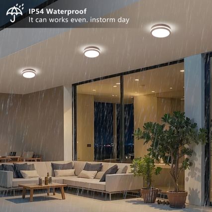 Brilagi - LED vonkajšie stropné svietidlo s čidlom BENE LED/18W/230V pr. 21,5 cm hnedé IP54