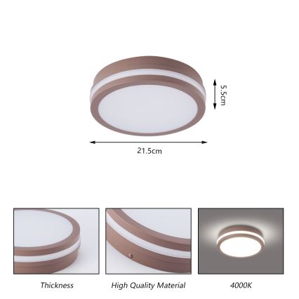 Brilagi - Vonkajšie LED stropné svietidlo BENE so senzorom LED/18W/230V, pr. 21,5 cm, hnedé, IP54
