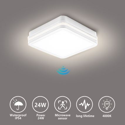 Brilagi - LED Vonkajšie svietidlo so senzorom BENE LED/24W/230V 26x26 cm biela IP54