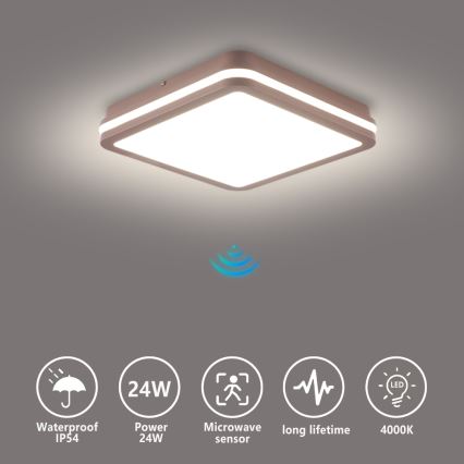 Brilagi - LED vonkajšie stropné svietidlo so senzorom BENE LED/24W/230V 26x26 cm hnedé IP54