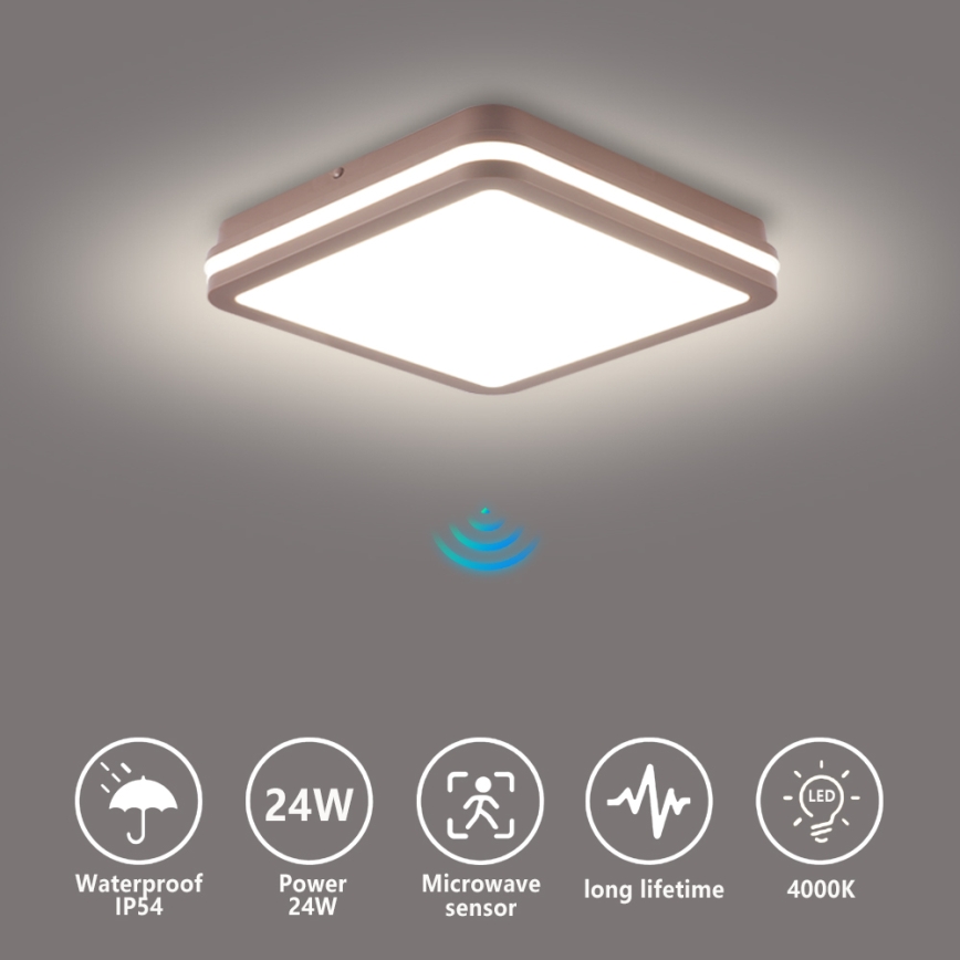 Brilagi - LED vonkajšie stropné svietidlo so senzorom BENE LED/24W/230V 26x26 cm hnedé IP54