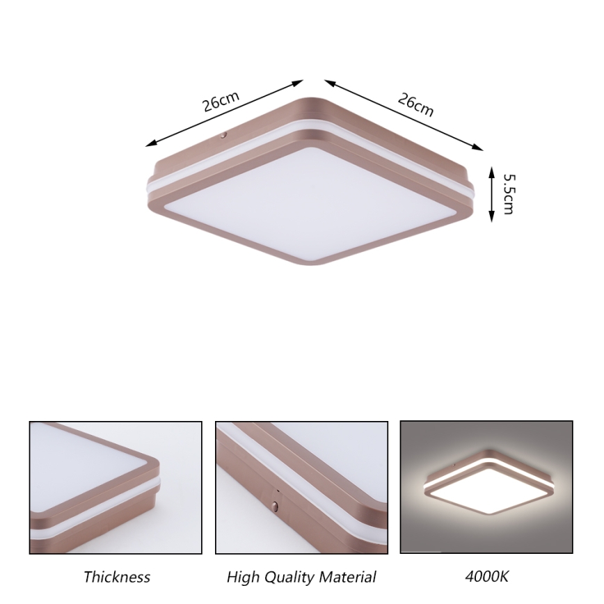 Brilagi - LED vonkajšie stropné svietidlo so senzorom BENE LED/24W/230V 26x26 cm hnedé IP54