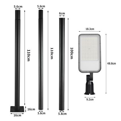 Brilagi - LED vonkajšia pouličná lampa so stĺpom a kĺbom 3 m URBANLIGHT LED/100W/230V čierna IP65
