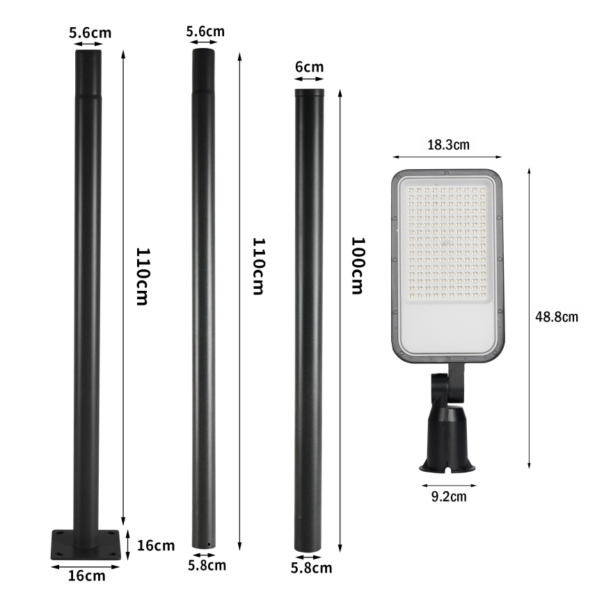Brilagi - LED vonkajšia pouličná lampa so stĺpom a kĺbom 3 m URBANLIGHT LED/100W/230V čierna IP65
